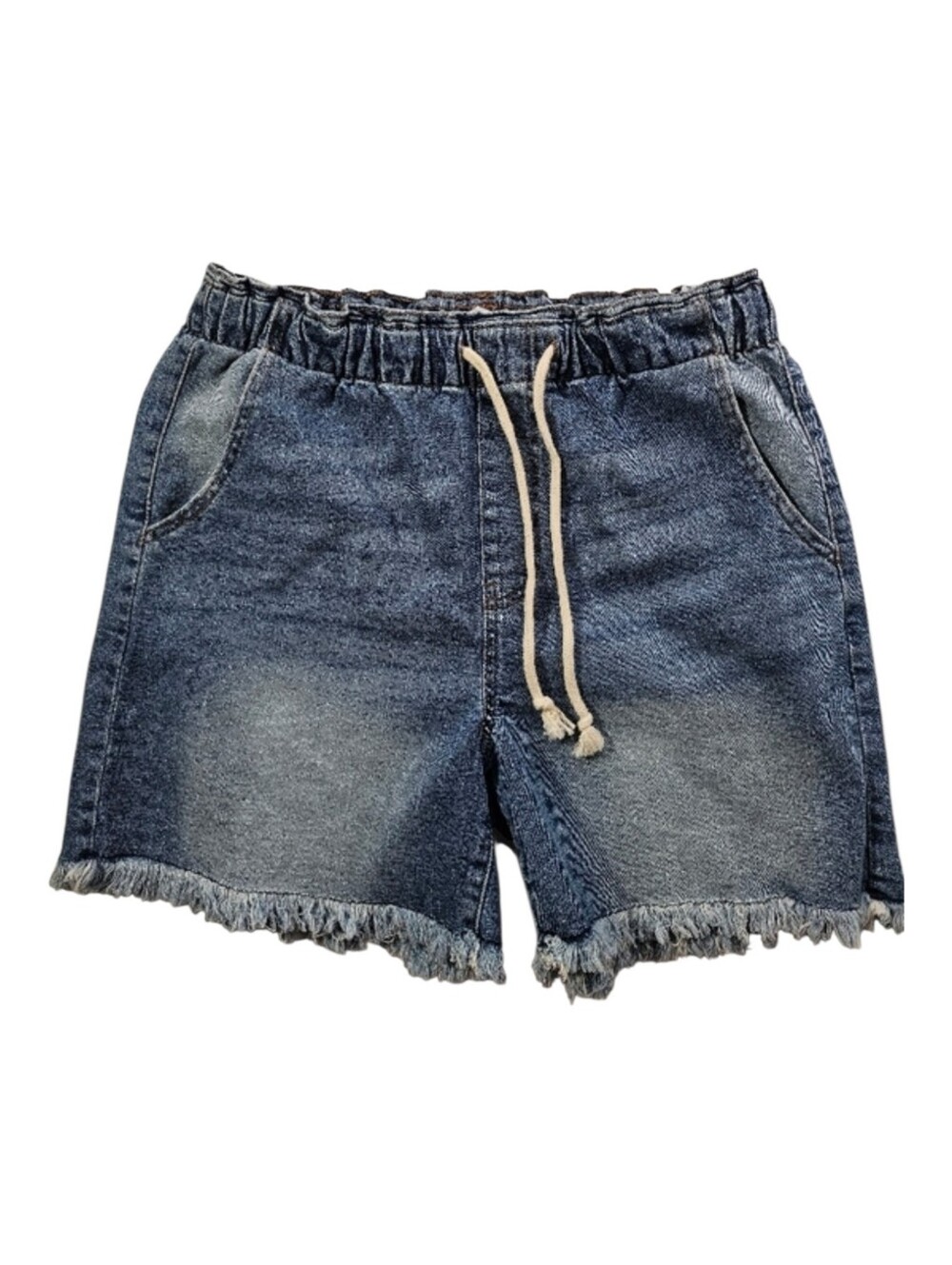 Celebrity Pink Ultra High Rise‎ Drawstring Pull On Raw Hem Blue Denim Short Sz M